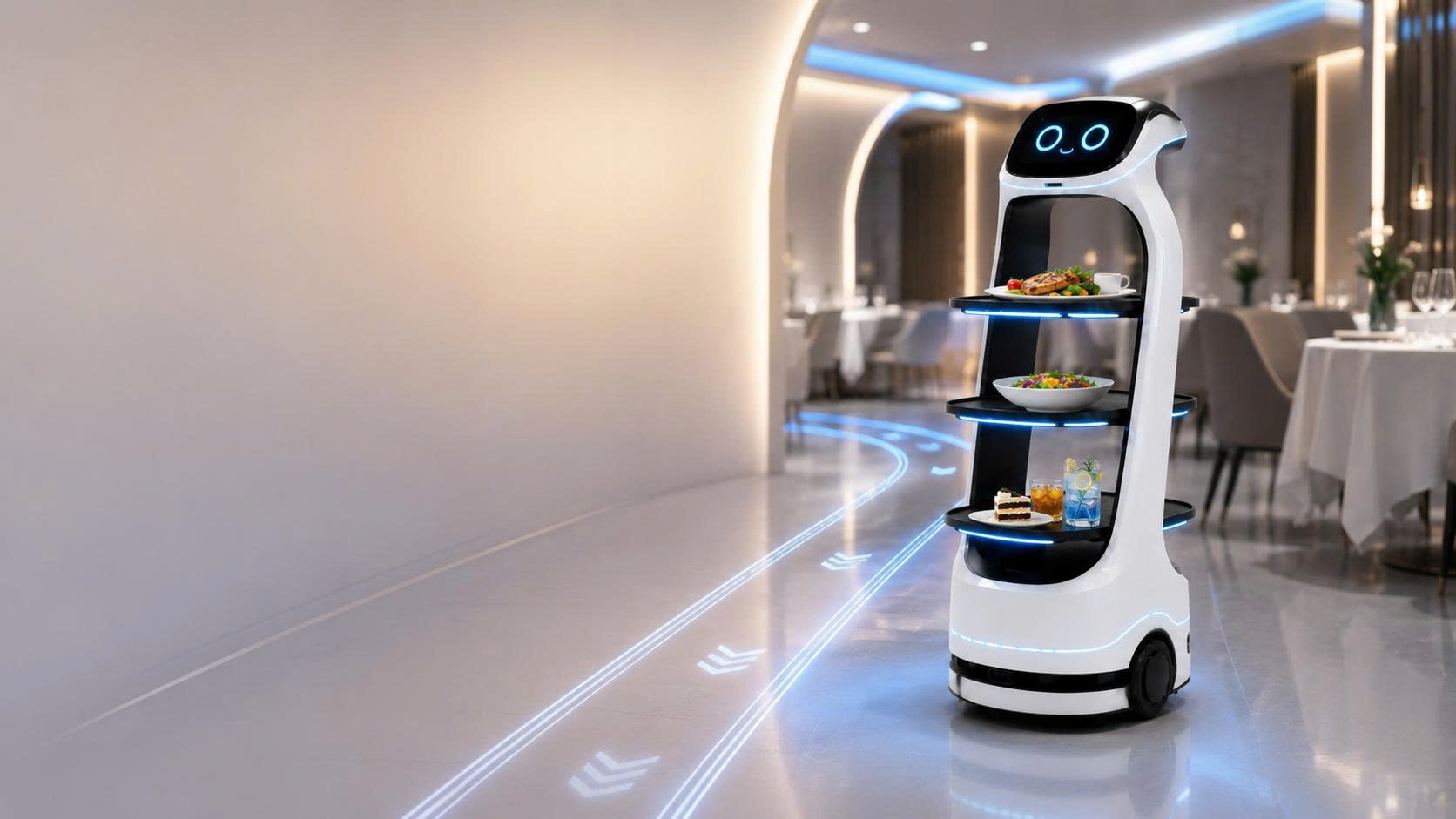 Robot di chuyển trong nhà hàng
