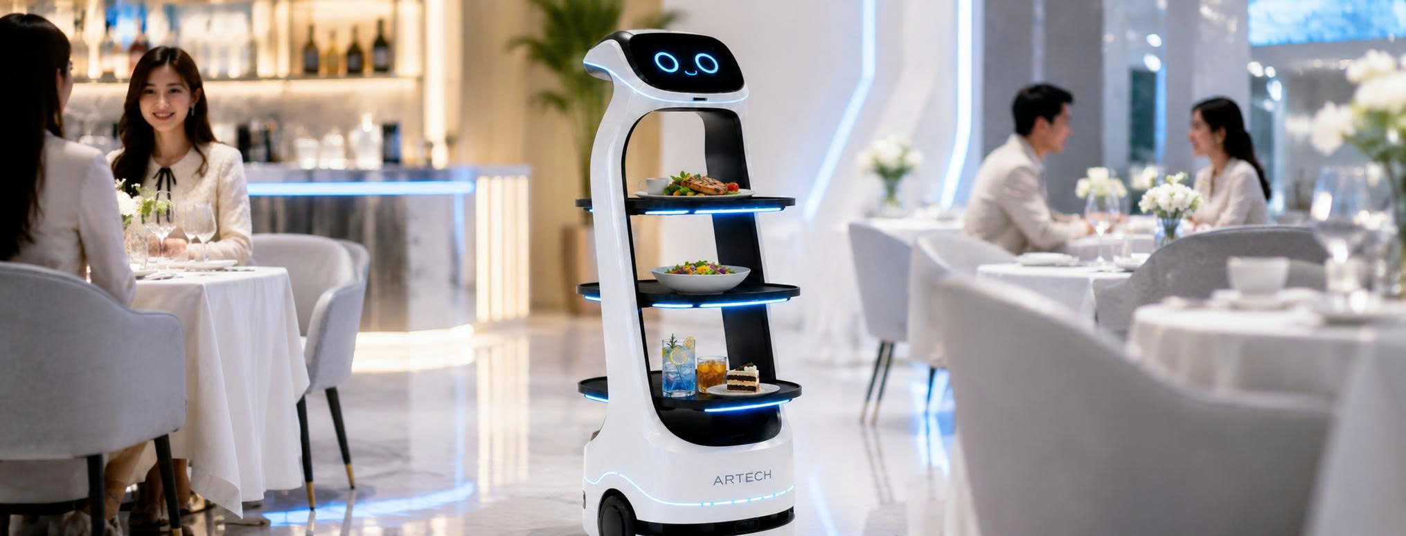 Không gian nhà hàng dùng robot phục vụ